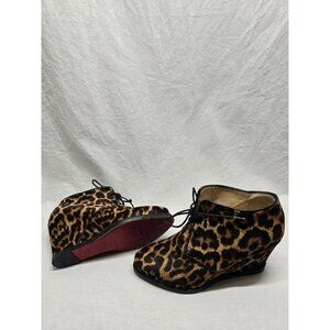 Christian Louboutin Compacta Wedge Booties EU 35 US 5 Leopard Calf Hair